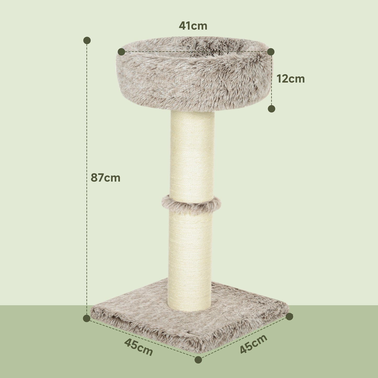 PawHut Katzenbaum, 87 cm, Katzenturm mit dickem Kratzpfosten, Plüschbett, für den Innenbereich, trägt bis zu 6 kg, Braun