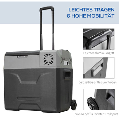 HOMCOM Autokühlschrank, Kühlbox, 50L, bis -20° C, Touch-Display, 2 Räder, Teleskopgriff, 58,6 x 37,8 x 54,5 cm, Grau