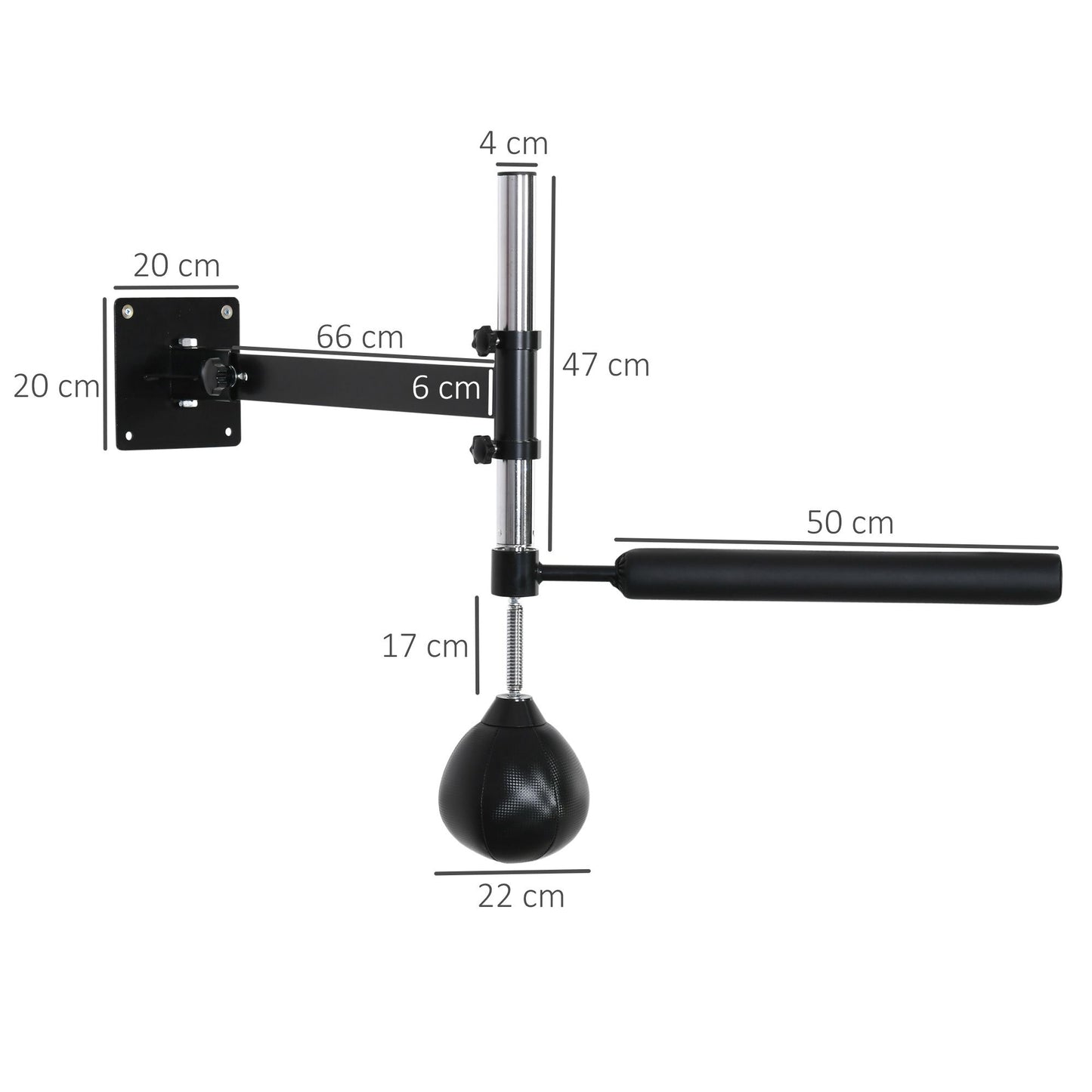 HOMCOM Boxgestell, mit Speedball, drehbarer Reflexstange, höhenverstellbar, klappbar, Stahl, 79 x 72 x 20cm