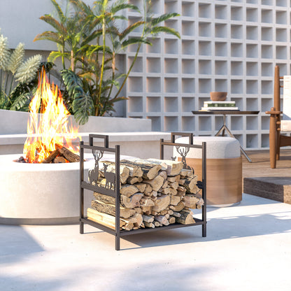 Outsunny Kaminholzregal für innen 42,5 x 33,5 x 43 cm Brennholzregal für Kamin Ofen aus Metall Schwarz
