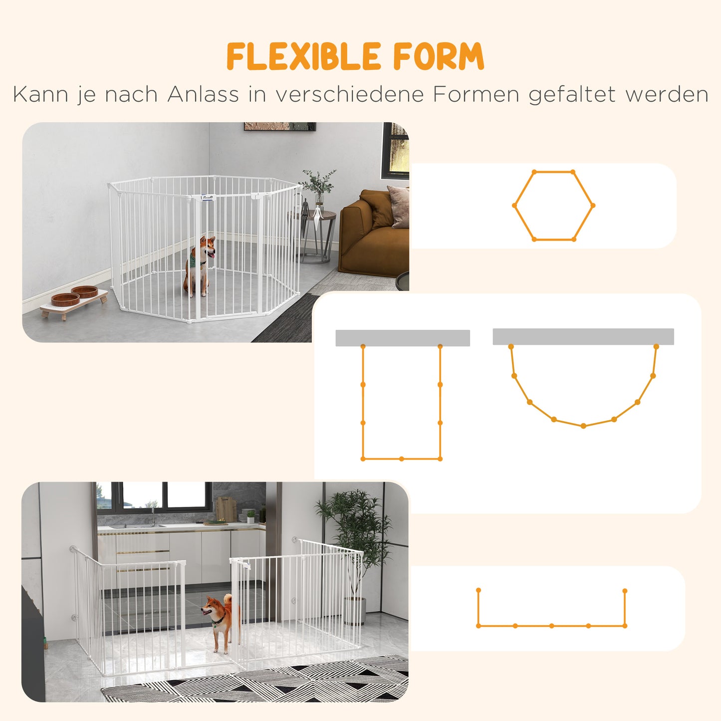 PawHut 2-in-1 Welpenauslauf und Absperrgitter, 8 Paneele, verriegelbare Tür, Stahl, 90 cm Höhe, weiß