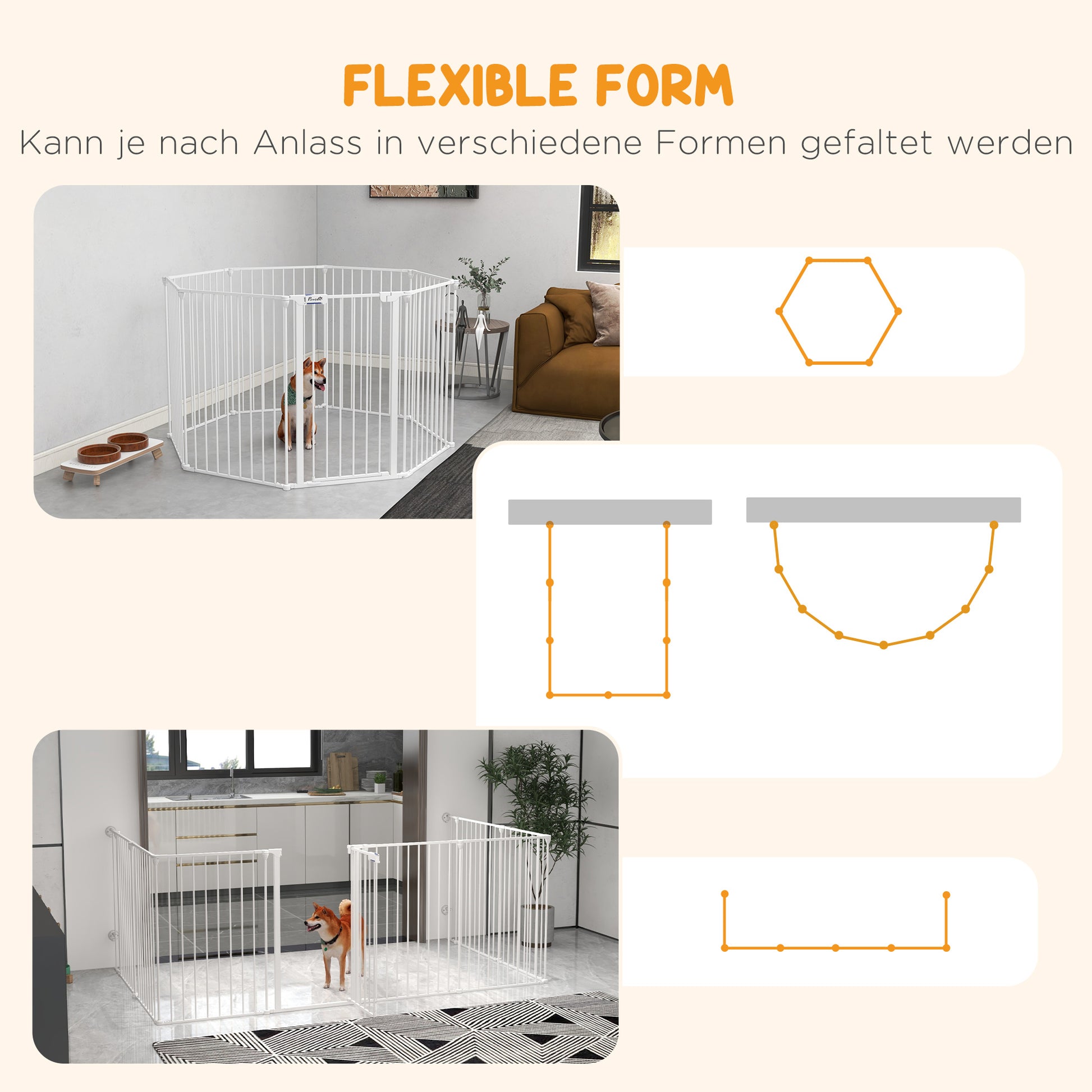 PawHut 2-in-1 Welpenauslauf und Absperrgitter, 8 Paneele, verriegelbare Tür, Stahl, 90 cm Höhe, weiß