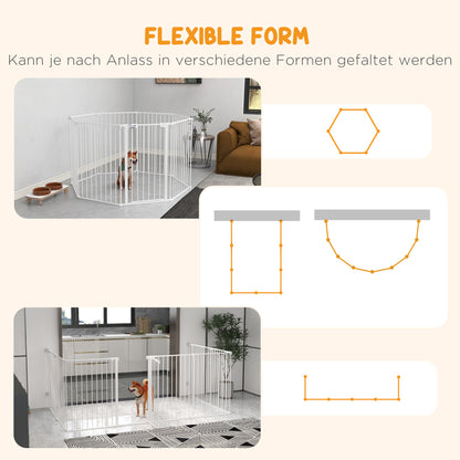 PawHut 2-in-1 Welpenauslauf und Absperrgitter, 8 Paneele, verriegelbare Tür, Stahl, 90 cm Höhe, weiß