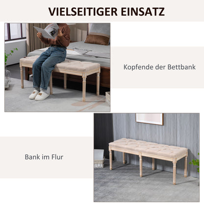 HOMCOM Sitzbank Vintagedesign Vintagebank, Knopfheftung, gedrechselte Beine, Shabby Chic, Creme + Weiß