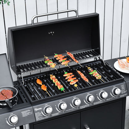 Outsunny Gasgrill mit 7 Brennern, inkl. Thermometer, BBQ -Grill, mobiler Grill, Schwarz