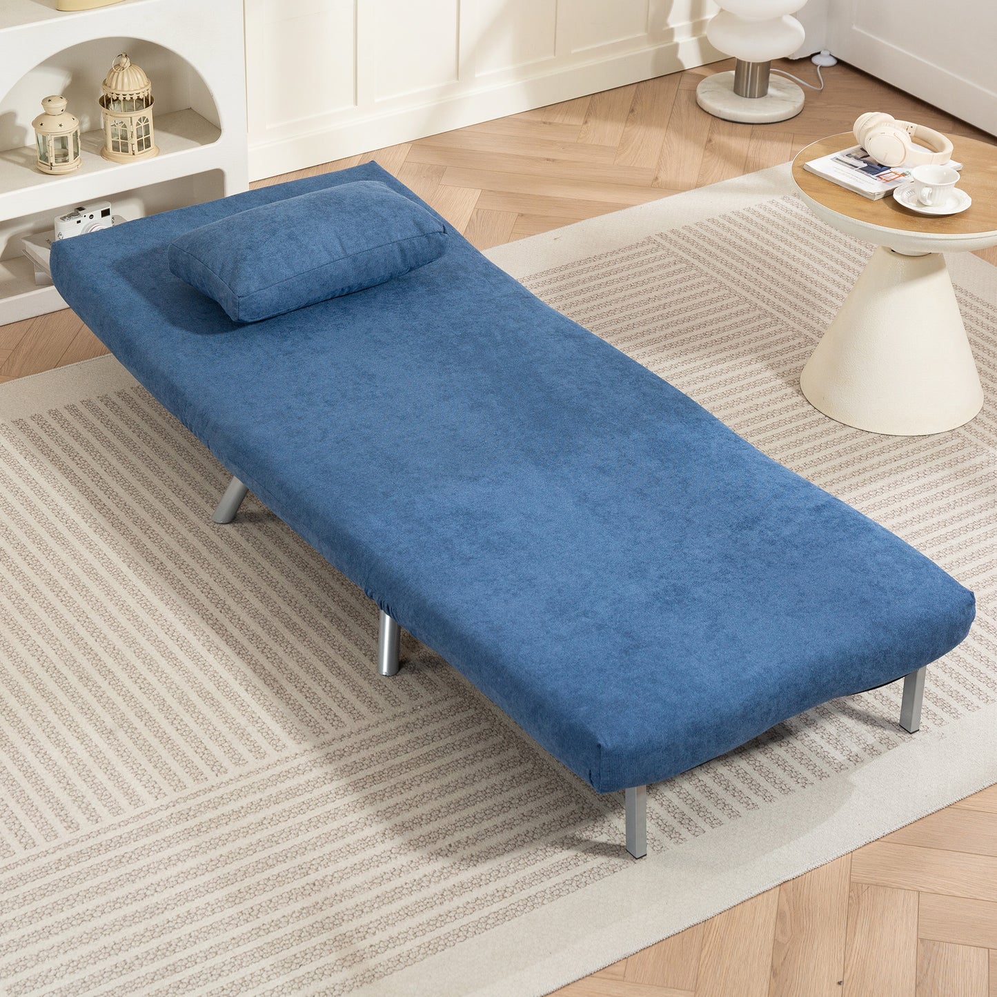 HOMCOM Polstersessel mit Bettfunktion، 3-in-1 Design، Schlafsessel، Gästebett، Stoffbezug، mit Kissen، Blau