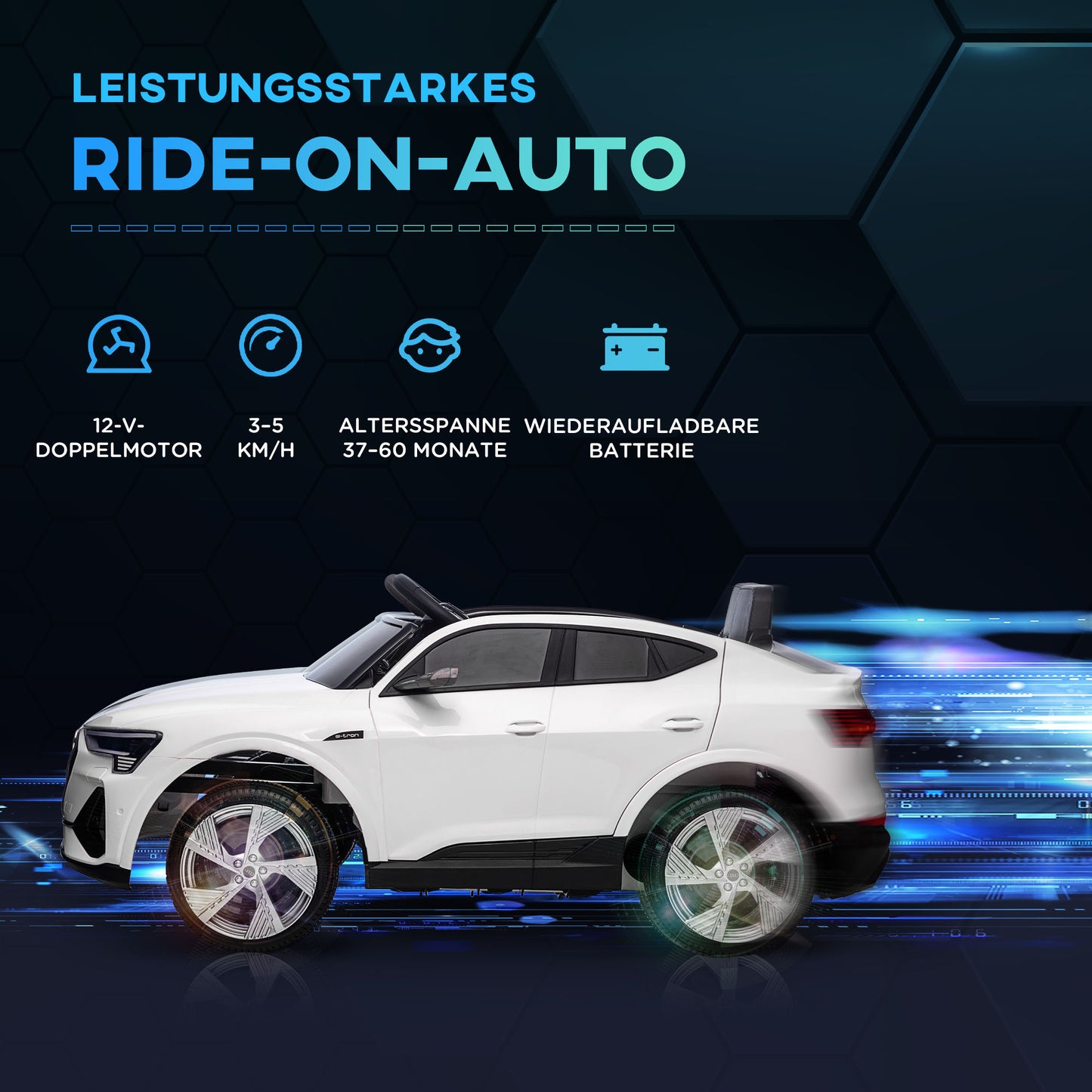 HOMCOM Elektro Kinderauto 12V Elektrofahrzeug Audi E-tron Elektroauto mit Fernbedienung, Sicherheitsgurt, Musik (MP3/USB/TF), Kinderfahrzeug für Kinder 3-5 Jahre, 3-5 km/h, Weiß