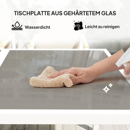 Outsunny 5-teiliges Ess-Set, Outdoor-Tisch aus Hartglas, 4 Stühle, wetterbeständig, Stahlrahmen, Terrassenmöbel, Mehrfarbig