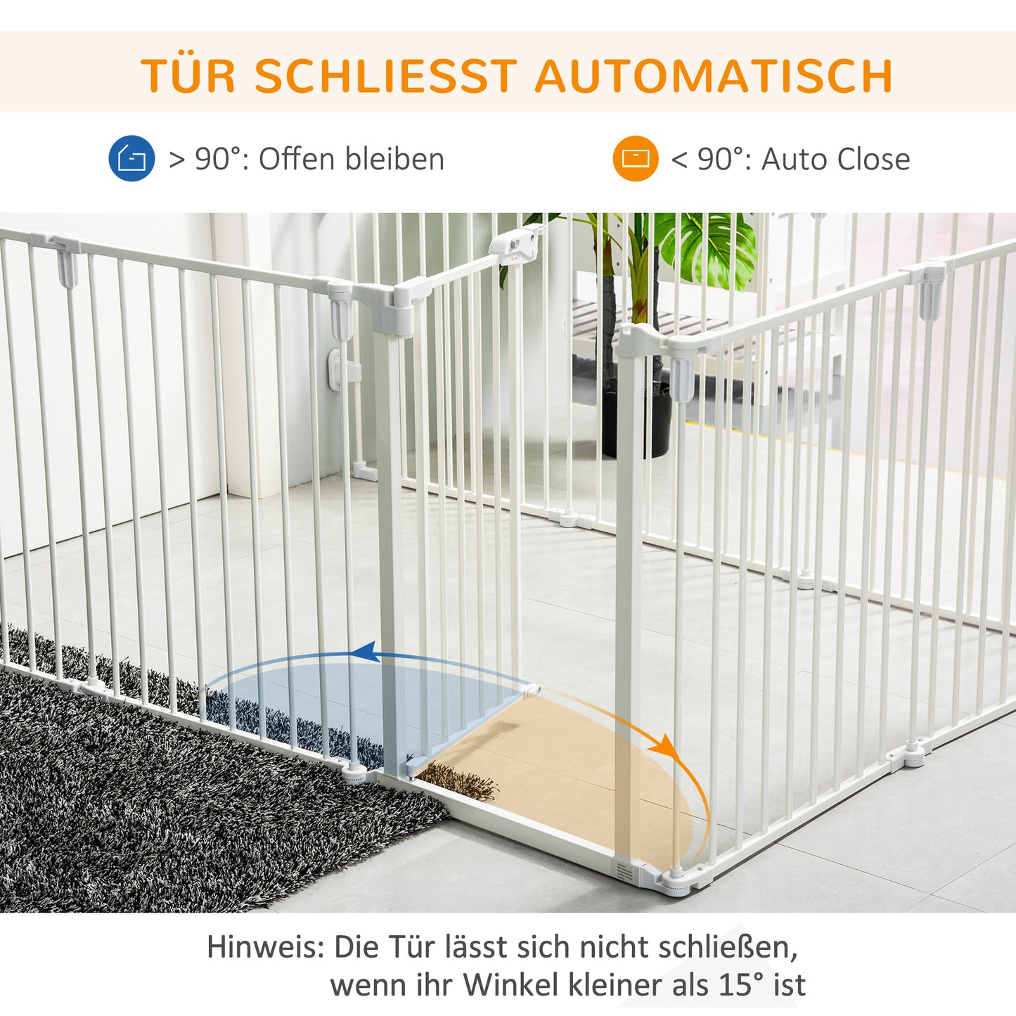 PawHut Welpenauslauf Freigehege für Hund Schutzgitter mit Tür Kaminschutzgitter flexible klappbar 8 Paneele je 60 x 76 cm Weiß