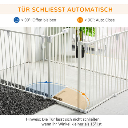PawHut Welpenauslauf Freigehege für Hund Schutzgitter mit Tür Kaminschutzgitter flexible klappbar 8 Paneele je 60 x 76 cm Weiß