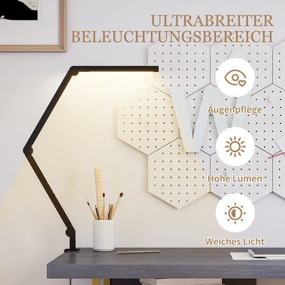 HOMCOM Schreibtischlampe, anpassbare Helligkeit und Farbe, Metallklemme, 96 LEDs, Schwarz