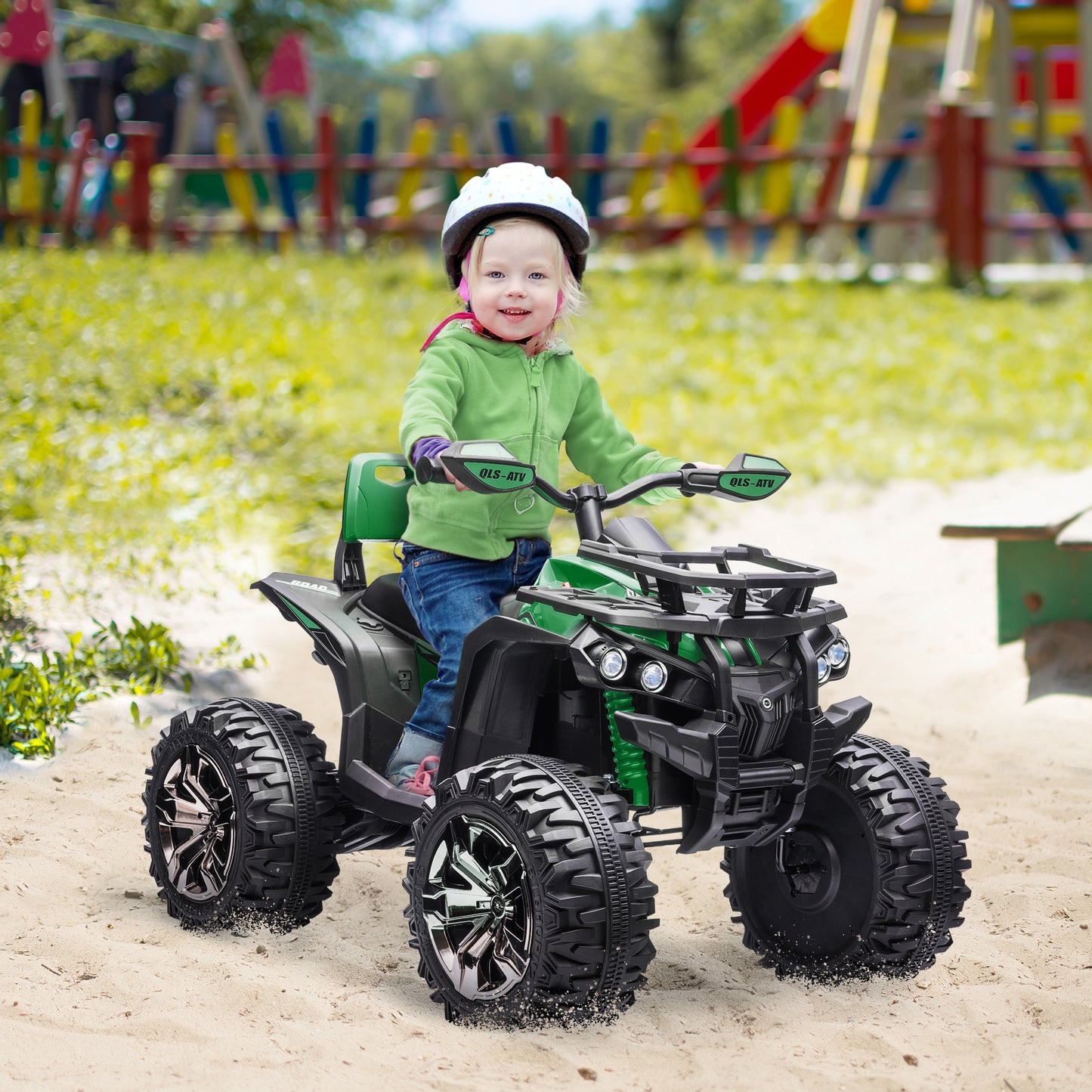 HOMCOM Elektroquad für Kinder, Licht & Musikanschluss, 3-8 km/h, für 3-5 Jahre, Grün