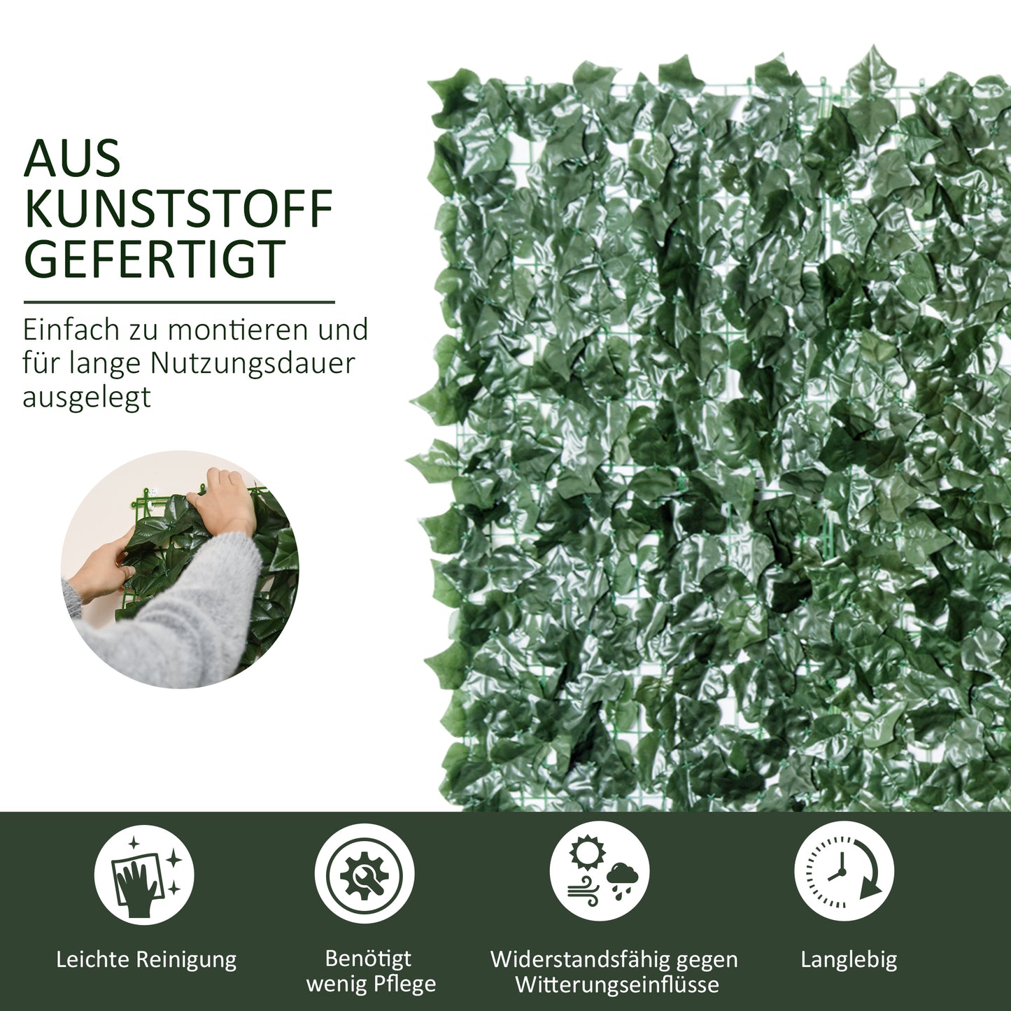 Outsunny Künstlicher Hecken Sichtschutz, UV Geschützt Sichtschutz, Grün Balkon Sichtschutz, Zaun Sichtschutzgitter mit Blättern, Hecken Zaun, WandKünstliche 300 x150 cm für Garten Hochzeit