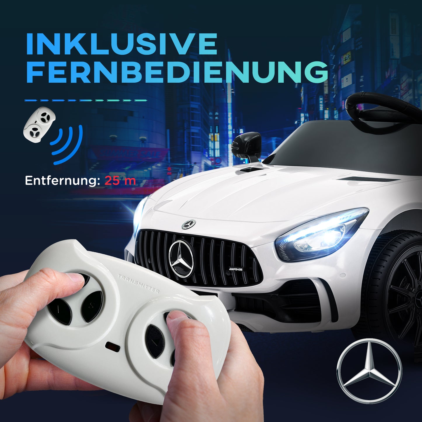 AIYAPLAY Elektro-Kinderauto, Mercedes, 3-5 km/h, Fernbedienung, Licht & Musik, Weiß
