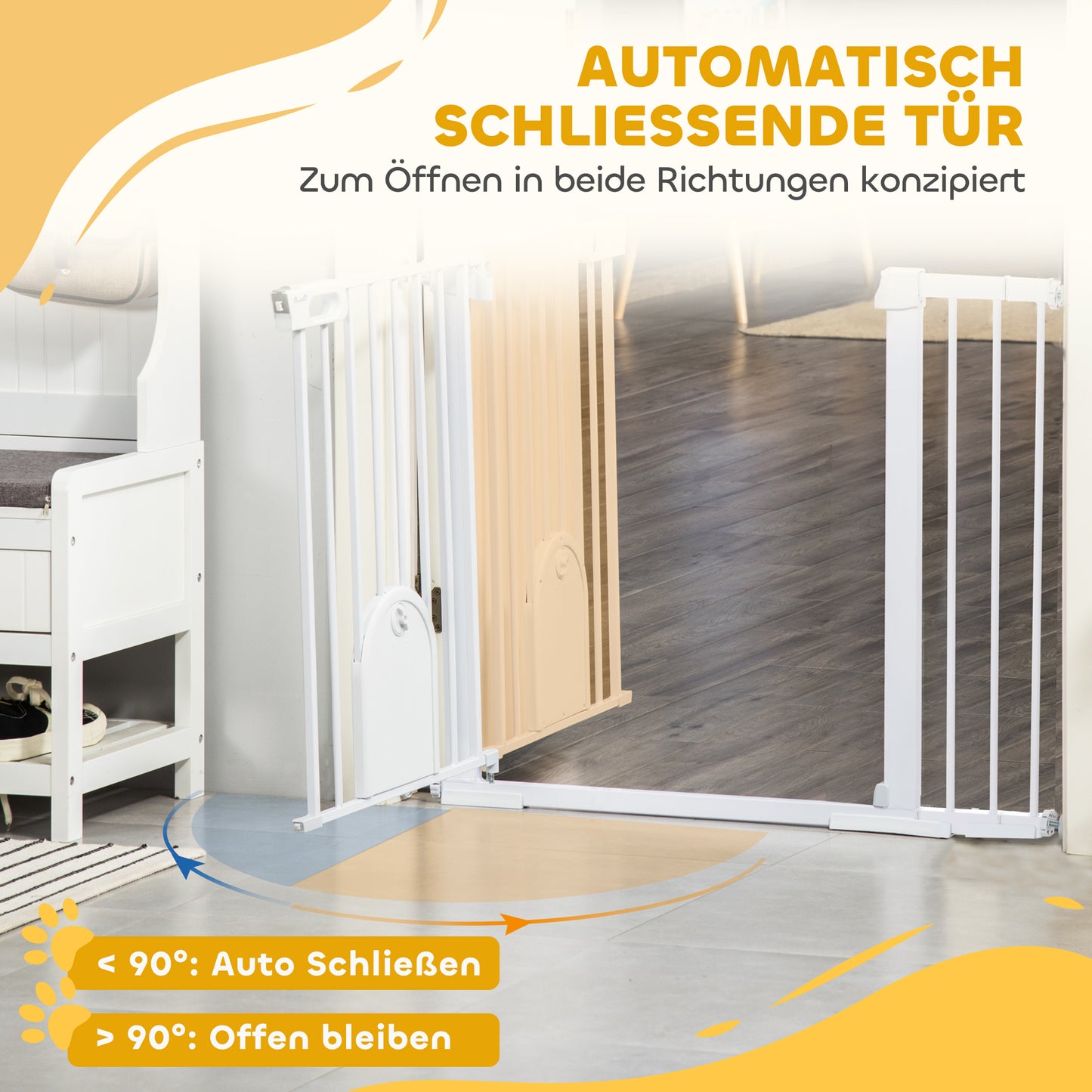PawHut Türschutzgitter Treppenschutzgitter Hunde Absperrgitter Schutzgitter für Haustier Hundegitter Klemmbefestigung Metall ABS Weiß 75-131 x 76 cm