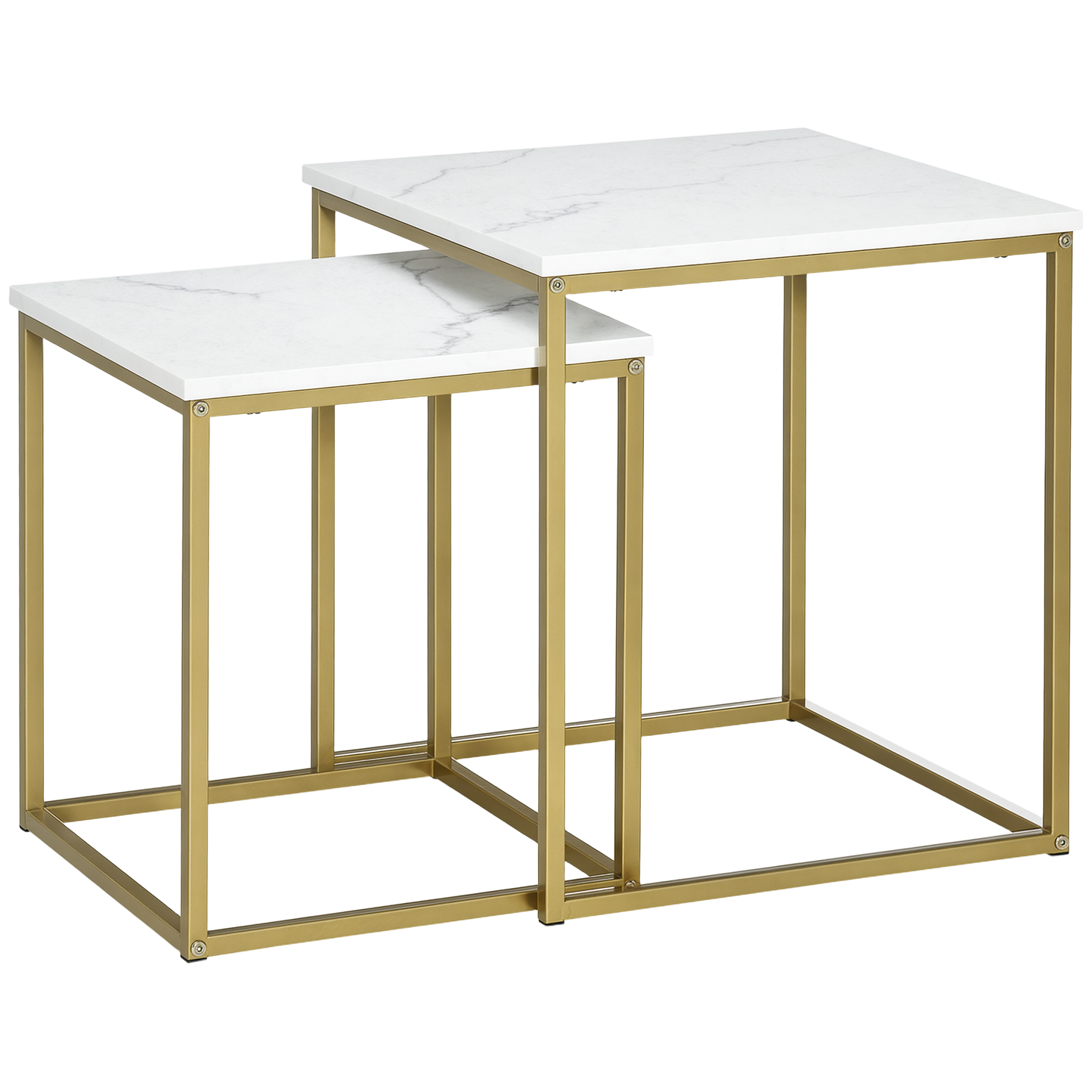 HOMCOM 2er-Set Beistelltische, stapelbare Beistelltische, Tischplatte in Marmoroptik, Gold + Weiß