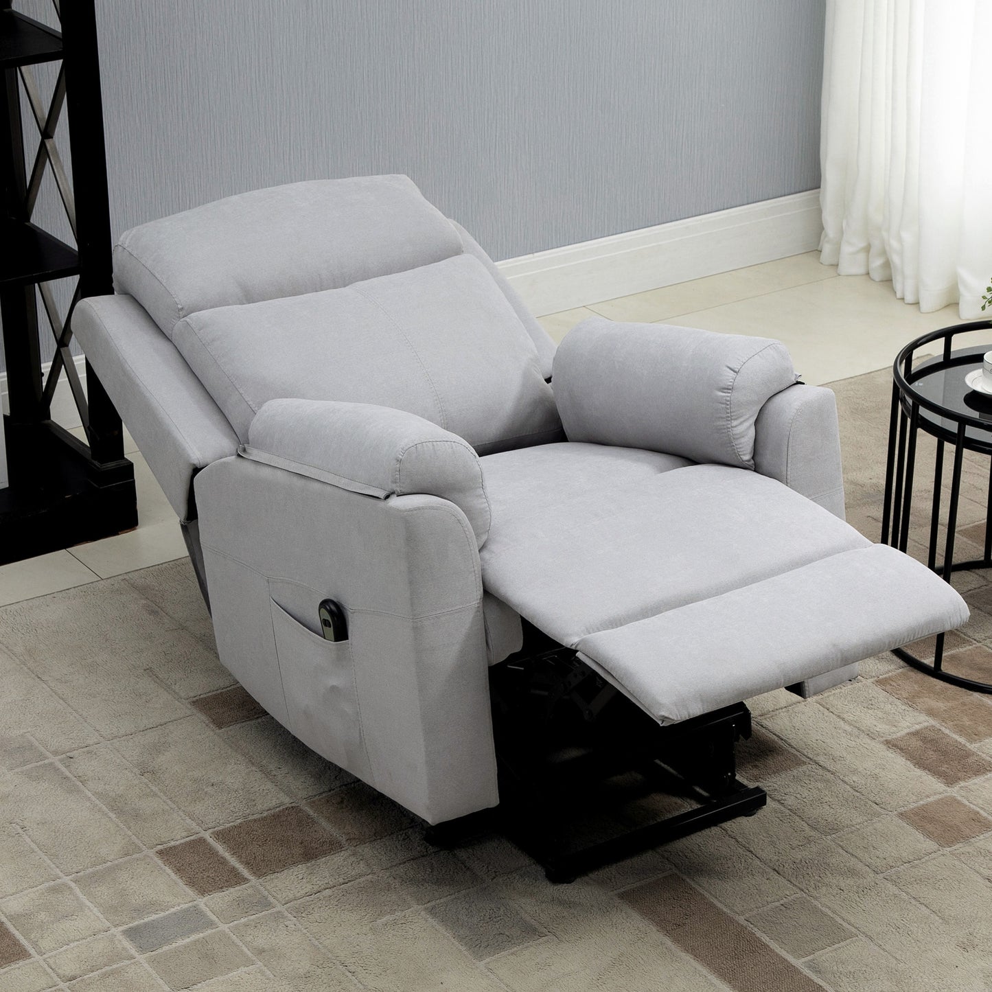 HOMCOM elektrischer Aufstehsessel Sessel mit Aufstehhilfe für Senior Relaxsessel TV Sessel mit schlaffunktion und aufstehhilfe Fernsehsessel Liegefunktion Leinen-Touch Hellgrau 83 x 89 x 102 cm