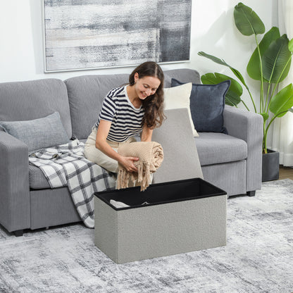HOMCOM Aufbewahrungshocker, Polsterbank mit Stauraum und Deckel für Wohnzimmer, Schlafzimmer, Flur, Hellgrau