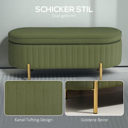 HOMCOM Sitzbank mit Klappdeckel und Stauraum، Stoffbezug، Holz، Metall، Dunkelgrün+Goldfarben