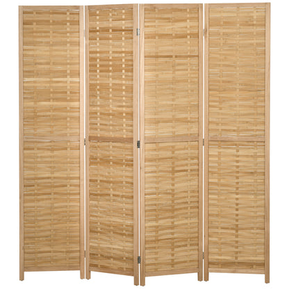 HOMCOM 4-teiliger Raumteiler, 160 x 170 cm Faltbarer Sichtschutz aus Bambus für Wohnzimmer, Schlafzimmer, Natur