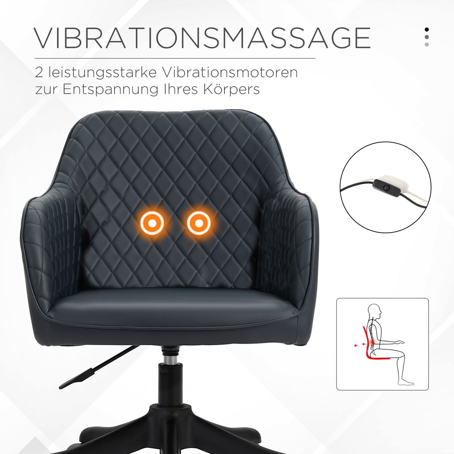 Vinsetto Massage Bürostuhl Schreibtischstuhl Computerstuhl Drehstuhl Arbeitsstuhl mit Vibrationsfunktion USB-Schrittstelle Massagefunktion Lendenkissen Armlehnen 78-86 cm höhenverstellbar Anthrazit