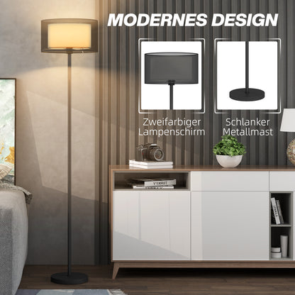HOMCOM Stehlampe, zweifarbiger Lampenschirm, Fußschalter, Metall, Schwarz