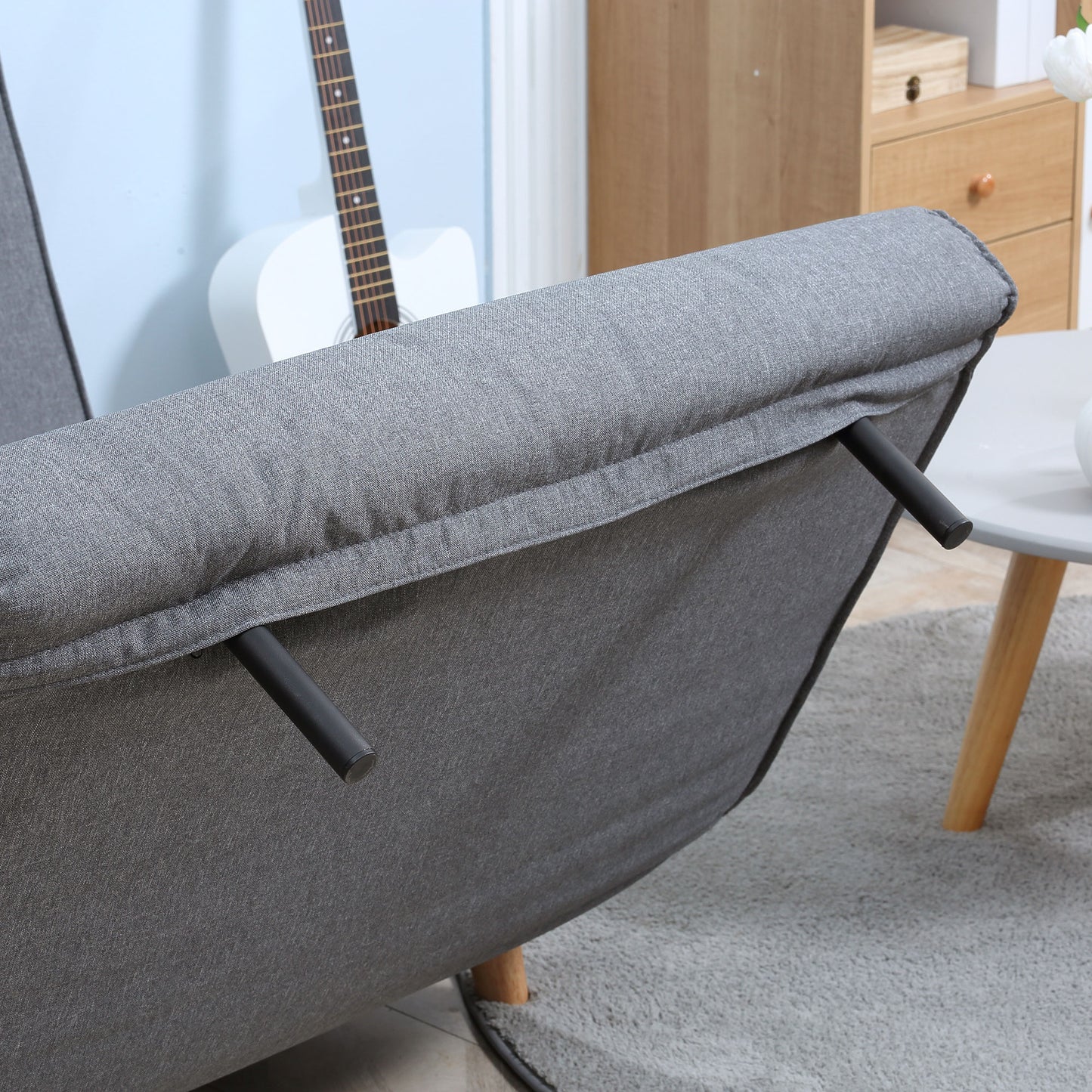 HOMCOM Einzelsofa Schlafsofa Sofabett Klappsofa verstellbar Rückenlehne Liege nordisch skandinavisch 25D Schaumstoff Haus Leinenimitat Tannenholz Grau 94 x 78 x 80 cm