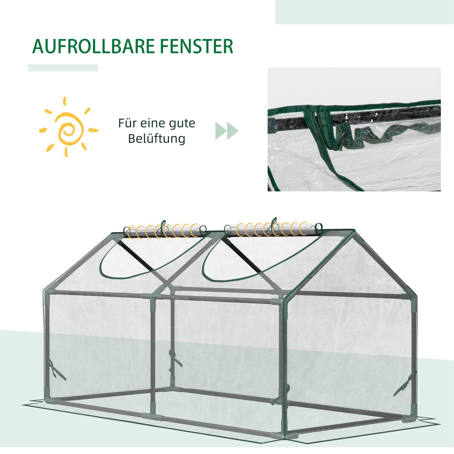 Outsunny Gewächshaus mit Fernster, PE-Gitterfolie, Foliengewächshaus aus Stahl, Treibhaus für Balkon, Garten, Tomatenhaus 120x60x60cm, Tomatengewächshaus für Gemüse, Blumen, Pflanzen, Transparent
