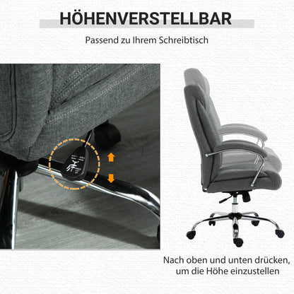 Vinsetto Bürostuhl mit Wippfunktion ergonomischer Stuhl mit gepolsterte Armlehne Kopfstütze höhenverstellbarer Schreibtischstuhl Drehstuhl mit Rückenlehne Nylon Grau 65 x 78 x 110-118 cm