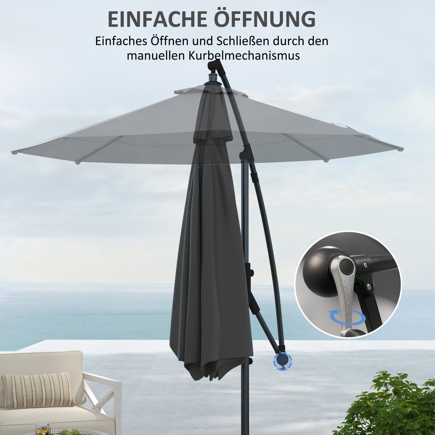Outsunny Sonnenschirm Ampelschirm, inkl. Kreuzfuß, 293 x 293 x 260 cm, Grau