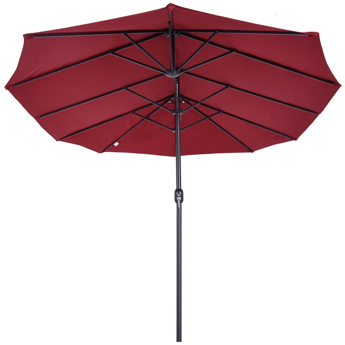 Outsunny Doppelsonnenschirm 455 x 270 cm Gartenschirm mit Handkurbel oval stabil Metallstange Marktschirm Doppelsonnenschirm Terrassenschirm Sonnenschutz für Strand Balkon Terrasse Garten Weinrot
