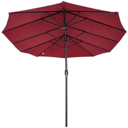 Outsunny Doppelsonnenschirm 455 x 270 cm Gartenschirm mit Handkurbel oval stabil Metallstange Marktschirm Doppelsonnenschirm Terrassenschirm Sonnenschutz für Strand Balkon Terrasse Garten Weinrot