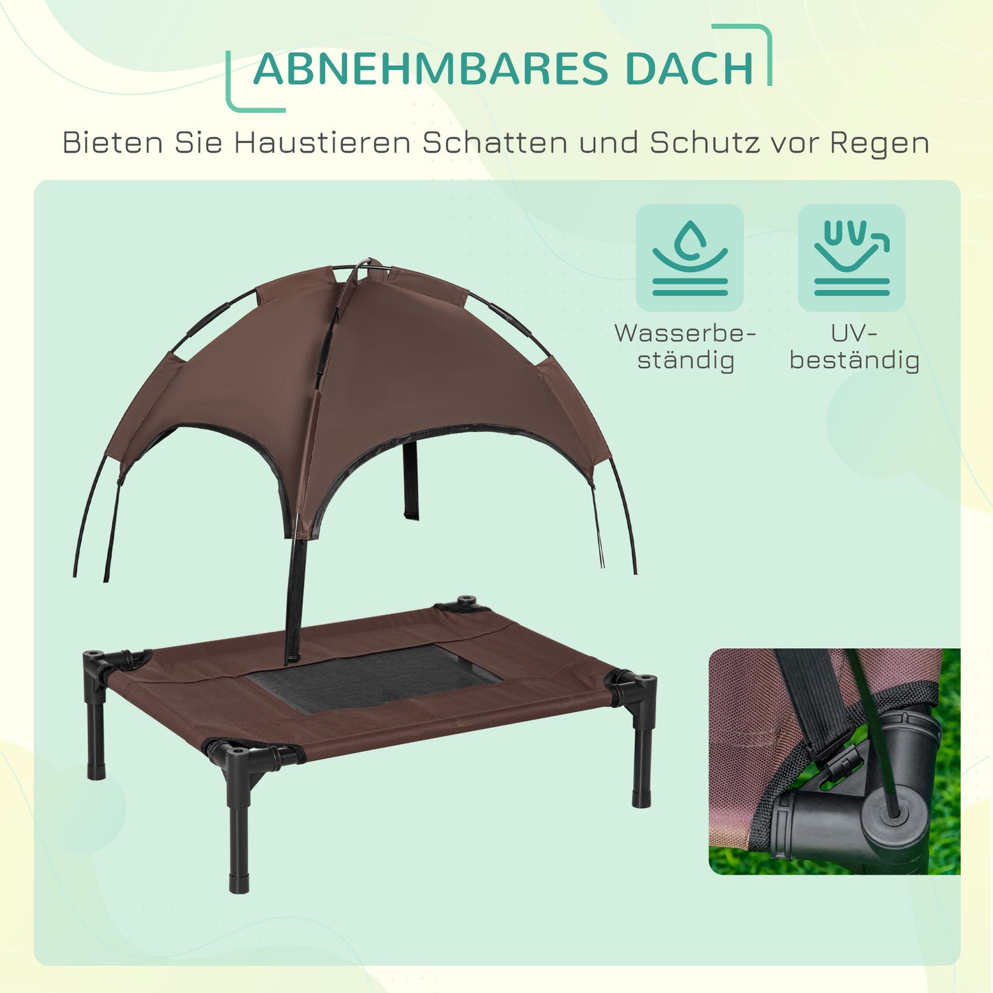 PawHut Haustierbett mit Baldachin, klappbar, Hundeliege, Outdoor-Hundebett, Mesh-Stoff, Braun + Schwarz