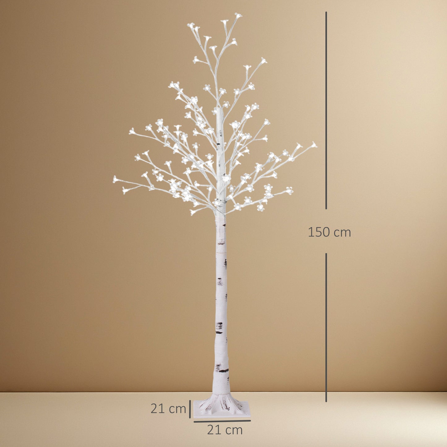HOMCOM Kunstbaum, Kunst Kirschblütenbaum, mit 120 LEDs, 3 Helligkeitsstufen, warmweiß, realistische Rinde, 21 x 21 x 150 cm