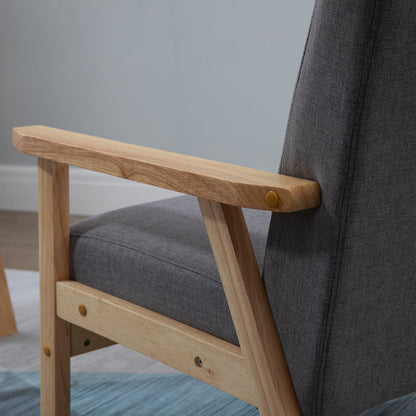 HOMCOM Sessel im Skandi-Design, Akzentsessel, Massivholz, Leinenoptik, 64 cm x 70 cm x 72 cm, Grau + Natur