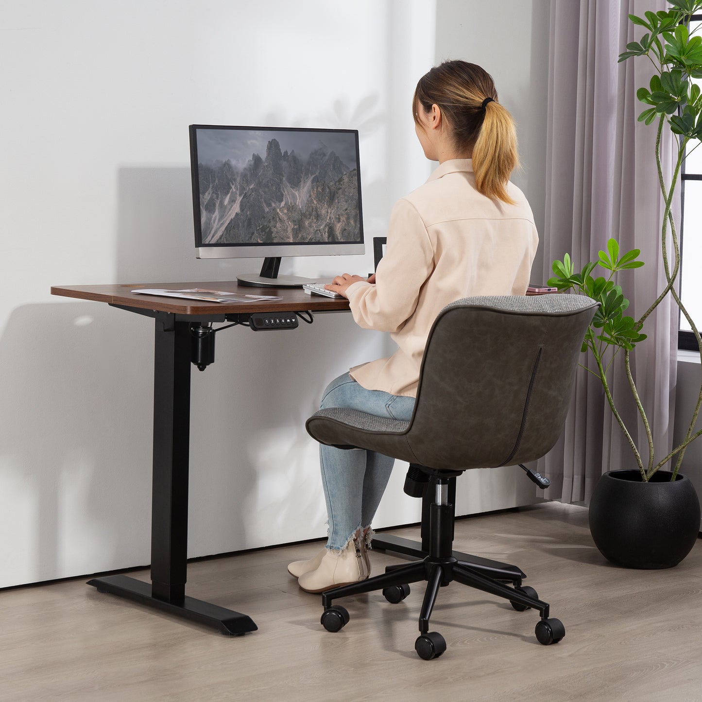 HOMCOM Armloser Bürostuhl, gepolstert, höhenverstellbar, drehbar, rollbar, Grau