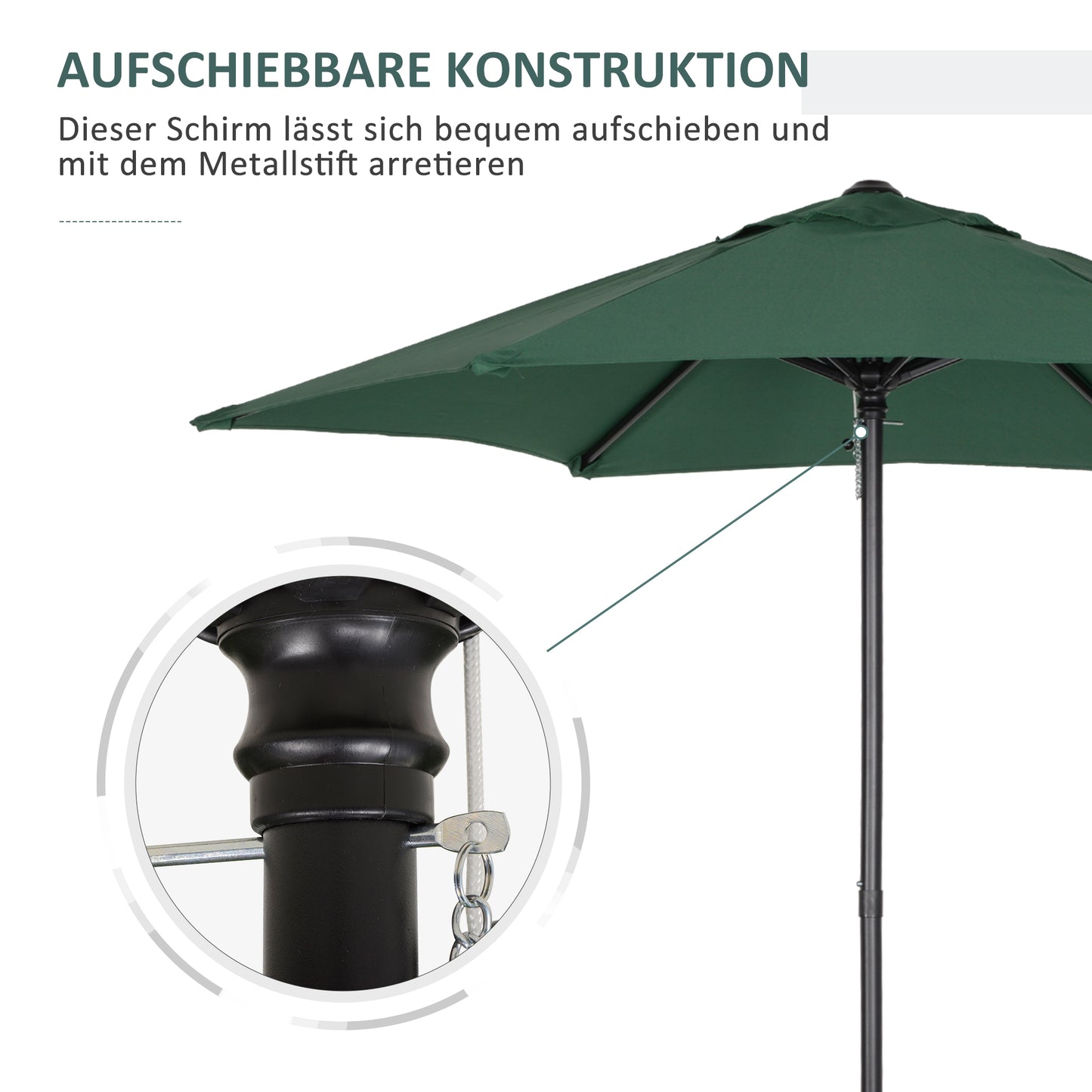 Outsunny Sonnenschirm Ø196 cm, sechseckig Balkonschirm für Strand Balkon Garten, Grün