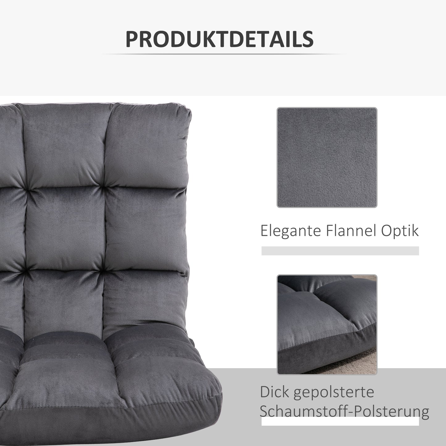 HOMCOM Sessel Gästematratze Bodensessel, verstellbare Rückenlehne, Velouroptik, 55 cm x 71 cm x 53,5 cm, Grau