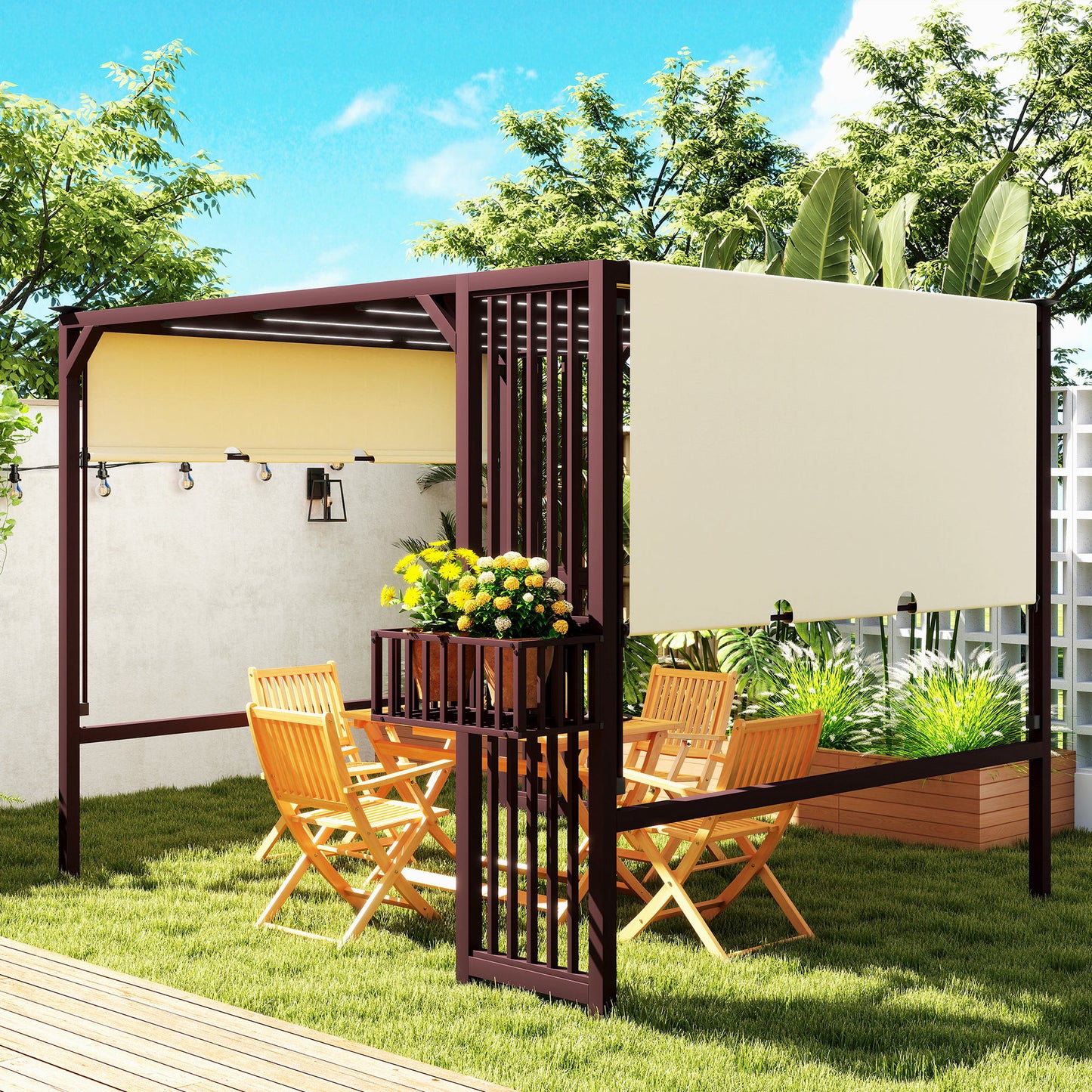 Outsunny Pergola Pavillon 3x2,5m UV 30+Stabil winterfest Sonnenschutz mit verstellbar Schiebedach Dunkelbraun