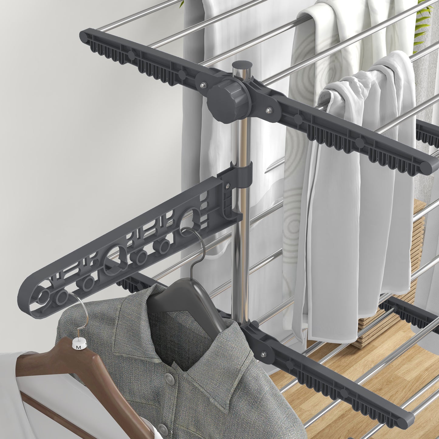 HOMCOM Wäschenständer Wäschetrockner 5 Ebenen، klappbar، نظام بنقرة واحدة، 142 سم × 55 سم × 1 72 سم، Grau + Silber