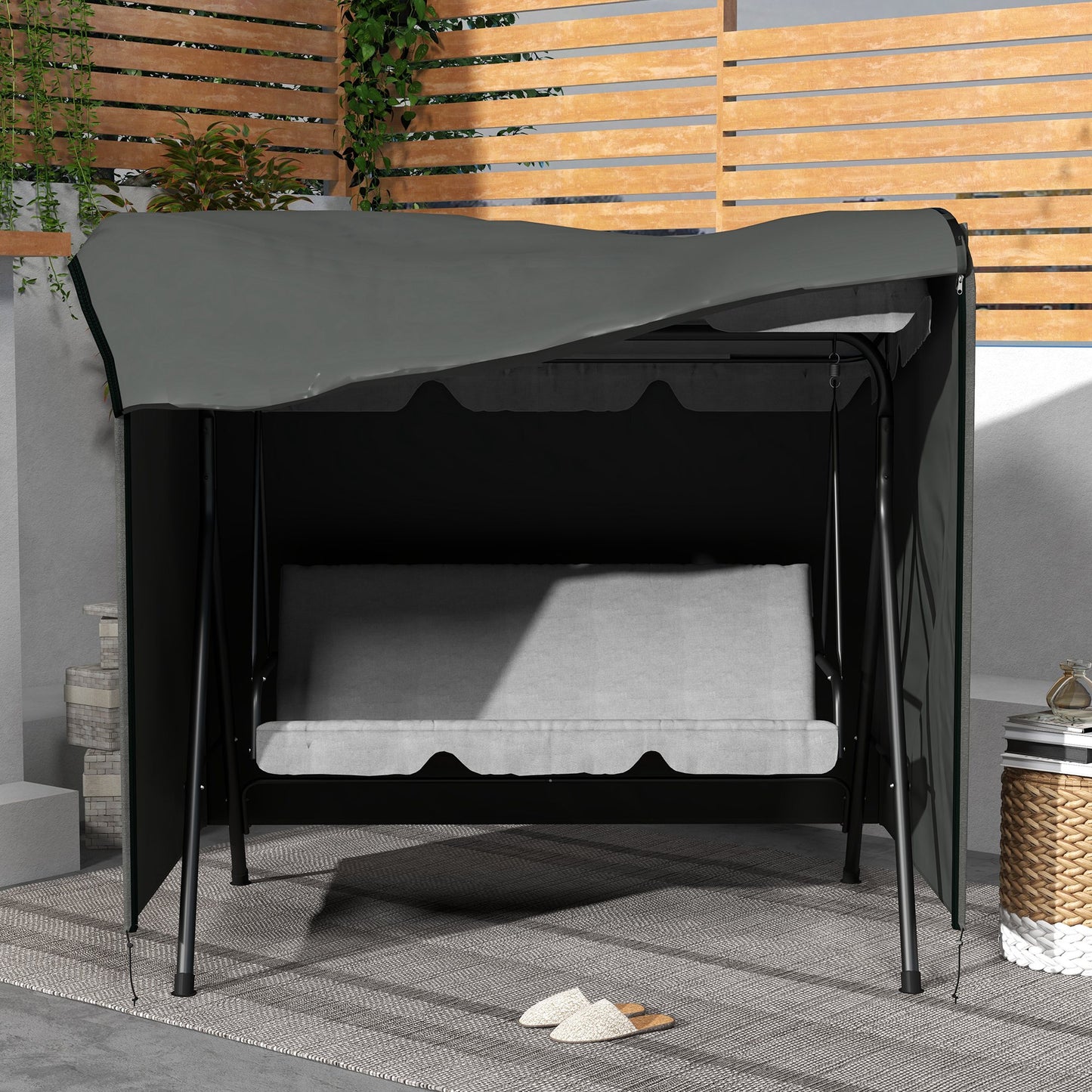Outsunny Abdeckung für Gartenschaukel, Schutzhülle für Hollywoodschaukel, Abdeckhaube, wasserfest, 177 x 114 x 152 cm, Grau