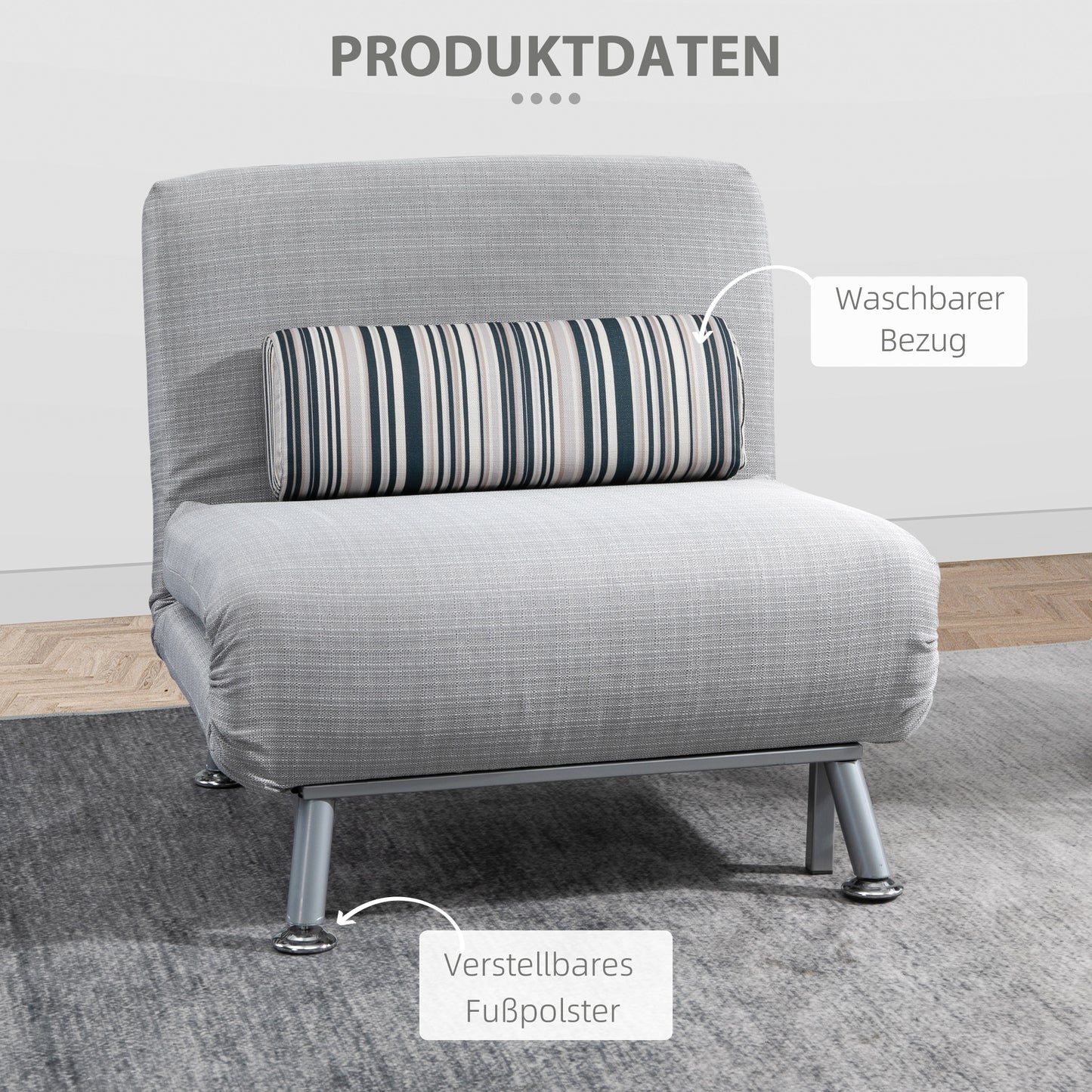 HOMCOM Klappsessel mit Bettfunktion, klappbarer Relaxsessel in Leinenoptik, Verstellbare Rückenlehne, 75 x 70 x 75 cm, Grau