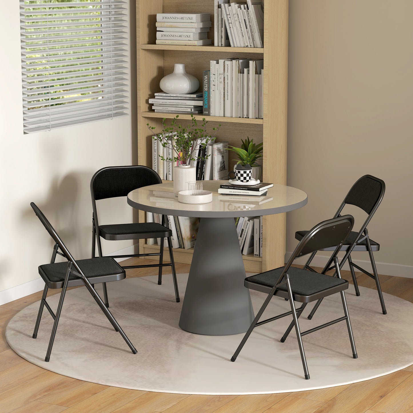 HOMCOM 4er-Set Klappstühle, Tragbare Bürostühle, Metallbeine, Faltstuhl für Büro, Empfang, Wartezimmer, Leinenoptik, Schwarz