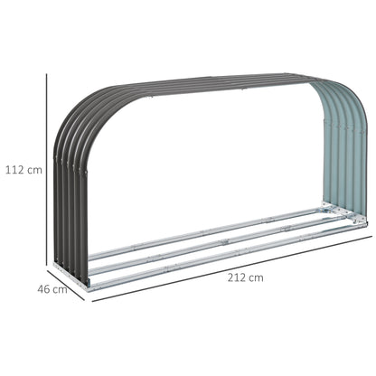 Outsunny Brennholzregal Holzregal, wetterbeständig, Stahl, 212 cm x 46 cm x 112 cm, Grau