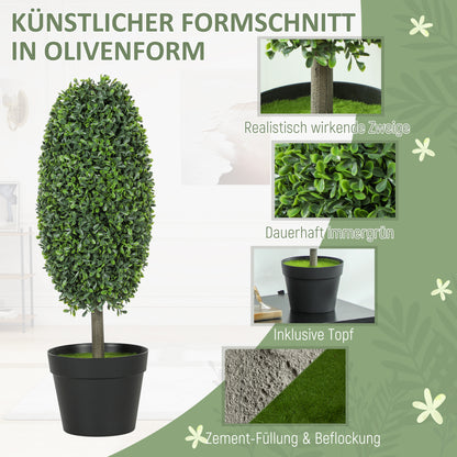 HOMCOM 2er-Set künstliche Pflanzen, UV-beständige Kunstbäume im Topf, Kunststoff, Zement, Grün