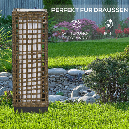 Outsunny Außenleuchte, Gartenlampe, Solarbetrieb, 8h Leuchtdauer, Einschaltautomatik, Rattanoptik, 15,5 x 15,5 x 46 cm