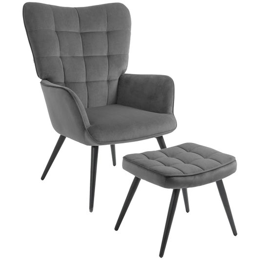 HOMCOM Relaxsessel mit Ottomane Sessel mit Fußhocker, 2-teiliges Set, Grau