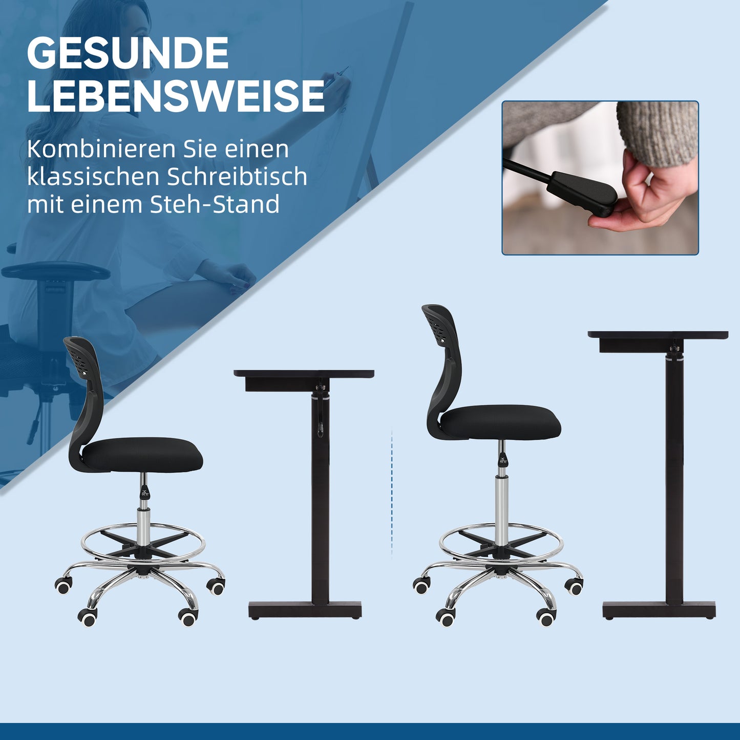 Vinsetto Bürostuhl, Arbeitsstuhl, Schreibtischstuhl, höhenverstellbar, gepolstert, Schwarz