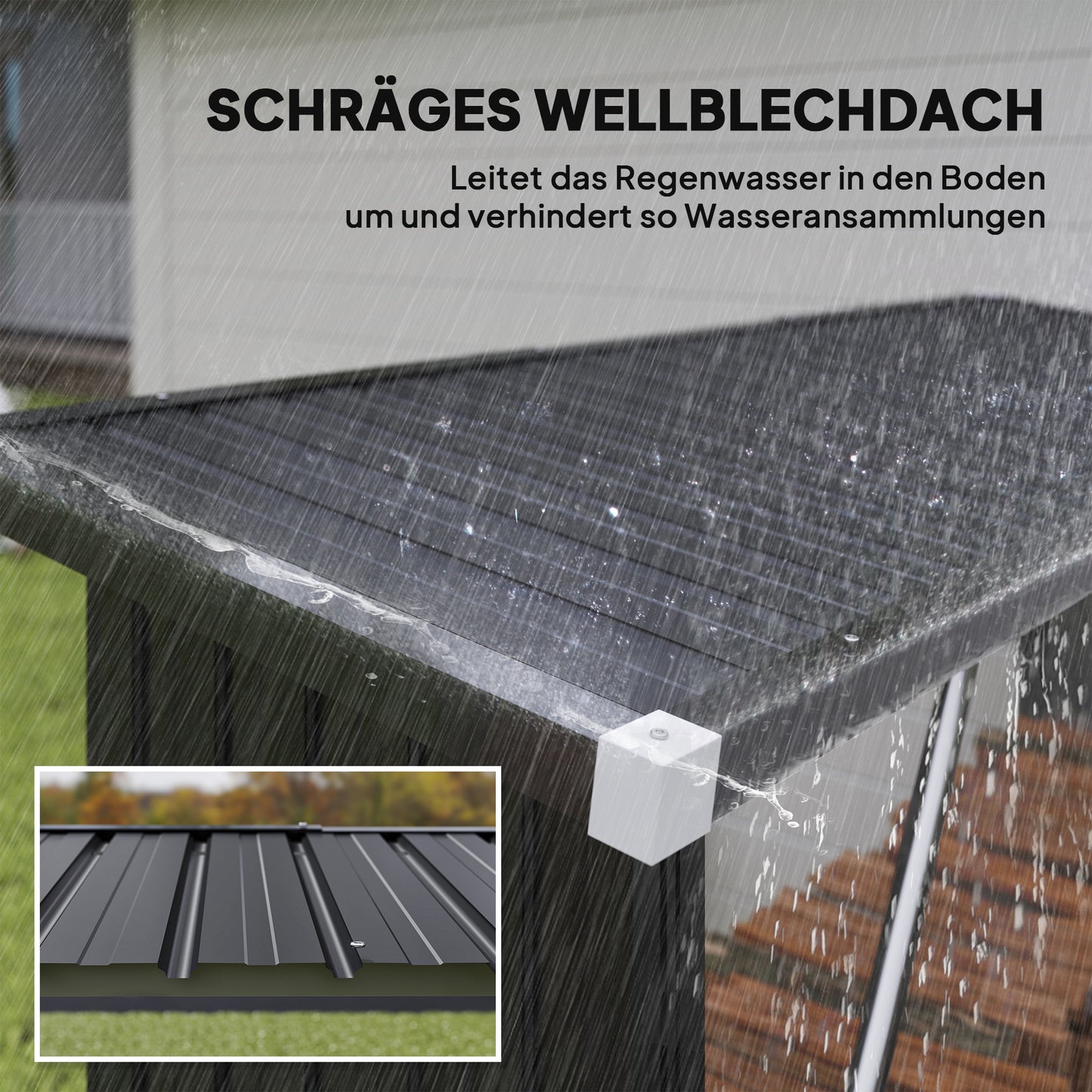 Outsunny Brennholzschuppen, Feuerholzunterstand, Stahl, erhöhter Boden, Schrägdach, 213 x 66,5 x 150 cm, Dunkelgrau