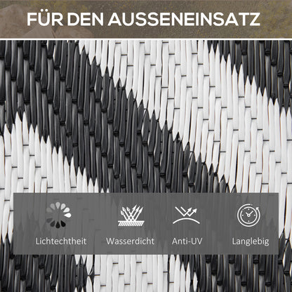 Outsunny Outdoor-Teppich, beidseitig nutzbar, strapazierfähig, Rand gegen Ausfransen, schwarz+weiß, 152 x 243 cm